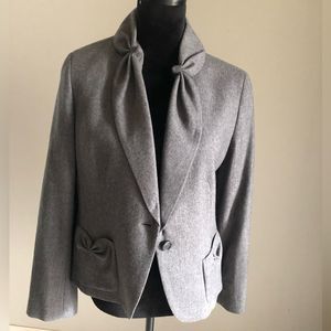 Talbots Womens Blazer Jacket Bow Romantic Solid Gray Career 95% Wool Sz 14p